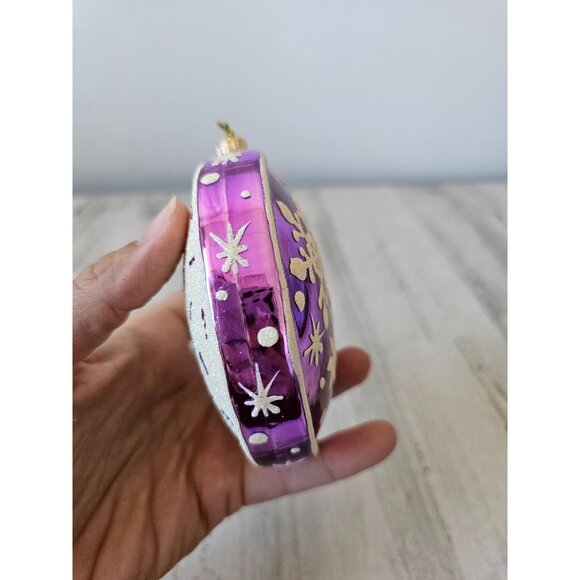 Living quarters purple snowflake sprinkle round ornament Xmas tree - Picture 2 of 8